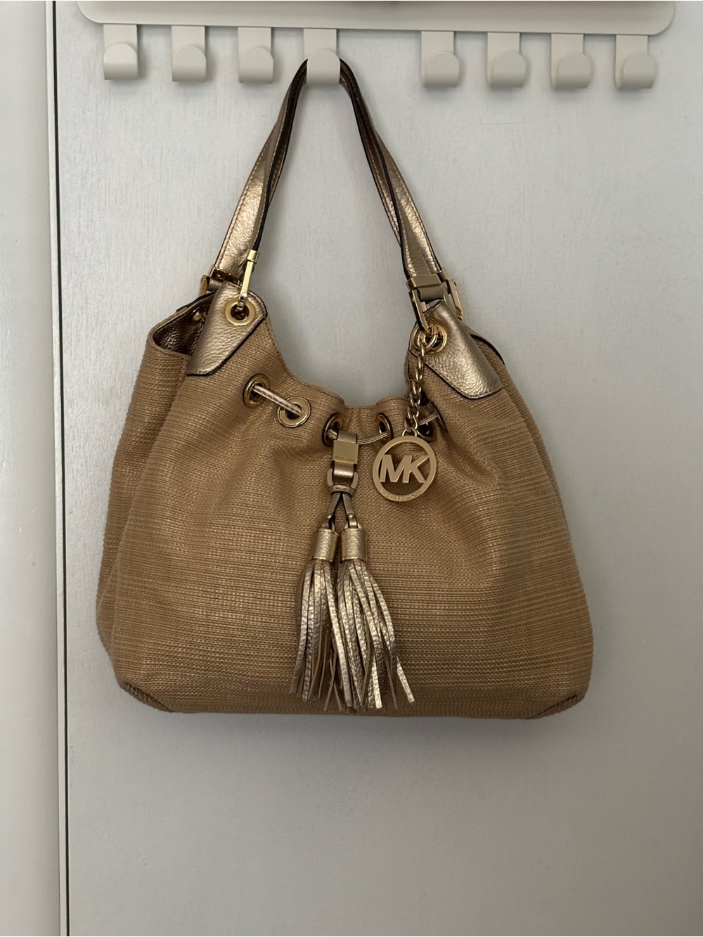 Michael Kors Metallic Gold-Tone Tassel Shoulder/Hobo Bag